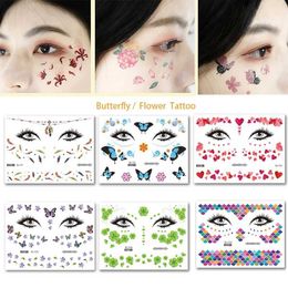 Tattoo Transfer Butterfly Flowers Tattoo Waterproof Glittering Eyes Face Stickers Body Art False Tattoos Dance Music Festival Makeup Decals 240426