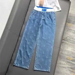 Womens Jeans Designer Clothes Women Luxury Fashion Loose Lightweight Jean Print Plaid Elastic Waist Straight Pant Summer Street Casual Clothes Woman Denim Pants