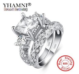 YHAMNI New Arrival 100 925 Sterling Silver Wedding Ring Set For Women Bride Engagement Fashion Jewellery Bands Gift LRA025766885267903864