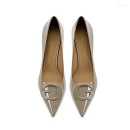 Dress Shoes 2024 Women 7cm High Heels Pumps Elegant Lady Pointed Toe Side Buckle Black Grey Design Designer Shallow