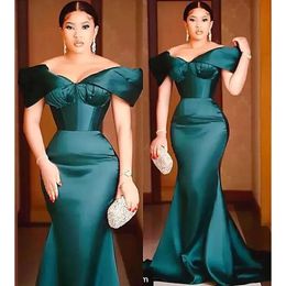 Green Arabic Aso Ebi Hunter Mermaid Evening Dresses Sweetheart Satin Sexy Prom Formal Party Second Reception Bridesmaid Gowns Bc