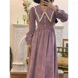 Casual Dresses 2024 Autumn Winter Long-sleeved Dress Retro Corduroy For Women Streetwear Y2k Vintage Women's Office Evening