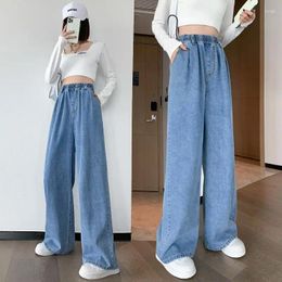 Women's Jeans Summer Big Size Slip-on Straight Wide-leg Loose Casual High Waist Thin Clothing Blue For Women