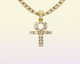 Egyptian Ankh Key of Life Necklaces Mens Iced out Bling crystal Pendant Gold Silver Tennis chain For women Rapper Hip Hop Jewelry Gift5322575