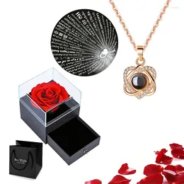 Jewellery Pouches 100 Languages I Love You Projection Necklace With Rose Gift Box For Women Girlfriend Christmas Gifts 2024 Romantic