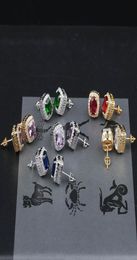 hip hop Colourful gemstone stud earrings womens bling iced out diamond earrings red green blue gem ruby Emerald Earrings5910927