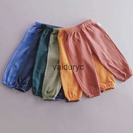 Calça calças calças de verão linho de algodão Bloomers menino menina sólida solta calça longa calça criança calças casuais roupas coreanas h240429