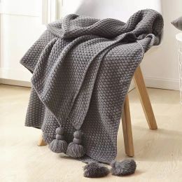 sets Tassel Blanket Knitted Ball Woolen Sofa Warm Cozy Throw Blankets For Office Siesta Airconditioner Bedspread Bedding Tapestry
