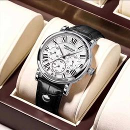 Wristwatches POEDAGAR Men Fashion Chronograph Quartz es High Quality Leather Waterproof Luminous Week Date Business Man Wrist Y240425