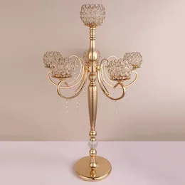 Candle Holders 84 Cm Tall 5-arms Metal Gold Crystal Holder Wedding Candelabra Table Centrepiece Event Road Lead Stand