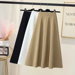 Skirts Lucyever Women Back Elastic Waist Mid-Calf Solid Color Casual Knee-Length A-Line Skirt Korean Summer Long Woman