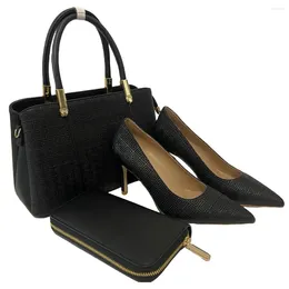 Dress Shoes Black High Heel Ladies With Matching Women Hand Bag Pumps And Fashion Purse 3Pcs Sets Test 6Colors