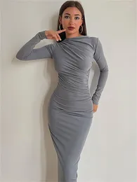 Casual Dresses WJFZQM Molid Long Sleeve Slim Prom Birthday Midi Fashion Robe Ladies Elegant Ruched Party Evening Dress For Women