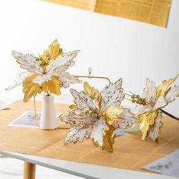 Decorative Flowers Shopping Mall Christmas Tree Decoration Realistic Golden Flower Indoor/outdoor Decor With Fade-resistant For