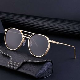 2024 New Designer Glasses Trend Brand Sunglasses Round Frame Metal Double Beam Driving Sunglasses Men's Shades