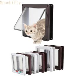 Cages Cat Crates Flap Door with 4 Way Lock Security Flap Door for Dog Cat Kitten Small Pet Gate Door Kit Cat Puppy Safety Gate 2 Colour