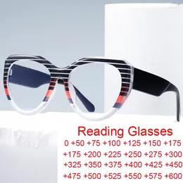 Sunglasses Fashion Colorful Stripe Cat Eye Reading Glasses Women Big Frame Anti Blue Light Computer Presbyopic Eyewear