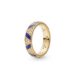 NEW 18K yellow gold plated Ring sets Original Box for 925 silver Blue Stripes & Stones Ring Women Mens Gift Jewelry RING1966664