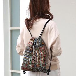 Drawstring Foldable Backpack Large Capacity Travel Sack Daily Casual Knit Fabric Retro Style Geometrical Practical Durable