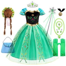 Anna Dresses Kids Summer Clothes Children Princess Dress Girl Cosplay Costumes Halloween Birthday Carnival Party Disguise 240426