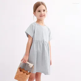 Girl Dresses Summer Ins 2-6 Year 2024 Kid Dress A Line Cotton Solid Color Draped Short Sleeve Baby Girls Brief Children