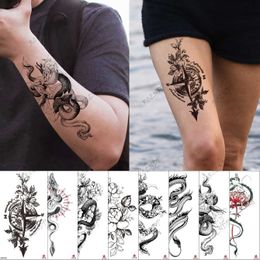 Tattoo Transfer Waterproof Temporary Tattoo StickerCompass Flower Dragon Fake Tatto Flash Tatoo arm Tato for Girl Women Men 240426