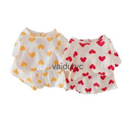 Clothing Sets Summer Girls Suit Love Breathable Gauze Cotton T-shirt Shorts 2 Pcs Set Outdoor Wear H240426