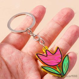 Keychains Lanyards Cute Resin Flower Keychain for Car Key Souvenir Gifts for Women Men Handbag Pendants Keyrings DIY Jewellery Accessories