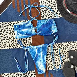 Women's Swimwear Tie Dye Strappy Halter Micro Thong Bikini Female Swimsuit Women Two-pieces Set Bather Bathing Suit Swim K3086