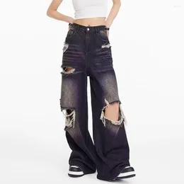 Women's Jeans Black Luxury Y2K Denim High Waist Wide Leg Pants Hip Hop Baggy Ripped Trousers Korean Style 2024 Female Streetwear