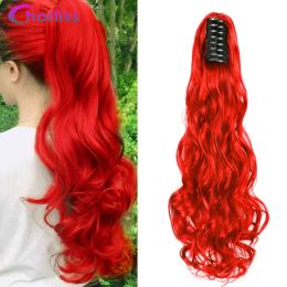 Ponytails Ponytails Chorliss 20Inch Long Curly Wavy Ponytail Synthetic Hair Fake Hair Clip For White Women Red Grey Blonde Colour