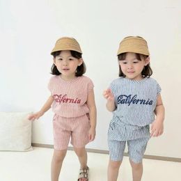 Clothing Sets 2024 Summer Children Sleeveless Vest Set Baby Girl Letter Print Comfortable 2pcs Suit Kids Boys Cute Striped Casual Outfits