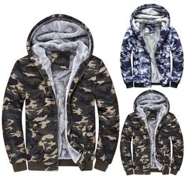 New designer Mens Camouflage Hoodie Winter Warm Fleece Zipper Sweater Jacket Outwear Coat Hooded Coats Plus Size