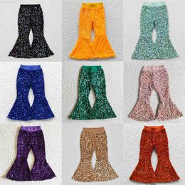 Trousers Wholesale of childrens fashionable boutique clothing baby girls cute and real sequins soft and comfortable childrens bell bottomsL2404