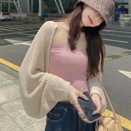 Women's Knits VOLALO Women Long Sleeve Knitted Crop Top Chic Cardigans Sexy Shawl Irregular Bolero Elegant All-match Korean Style Femme