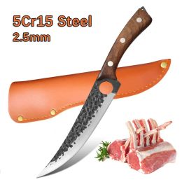 Knives With Finger Hole Boning Knife Slicing Meat Fruit Fish Kitchen Knives Hand Forged Blade Wood Handle Chef Cook Knife Cleaver Tool