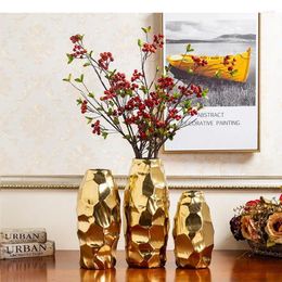 Vases Irregular Surfaces Gold-plated Ceramic Vase Desk Decoration Flower Arrangement Flowers Pots Modern Home Decor Golden