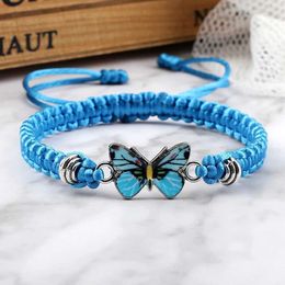 Beaded Handwoven beaded bracelet suitable for women blue butterfly pendant adjustable charm and fashionable girl jewelry gift