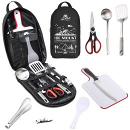 Cookware Portable Travel Utensils Set 9pcs Stainless Steel Camping Kitchen Cookware Set Kitchenware for Backpacking BBQ Camping Picnic