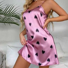 M6WM Sexy Pyjamas Fashion Ladies Sexy Sling Nightdress Womens Sexy Lingerie Satin Sleepwear Floral Pinting Silk Nightwear Homewear Mini Dress d240425