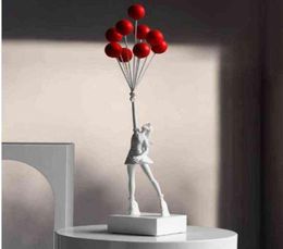 Luxurious Balloon Girl Statues Banksy Flying Balloons Girl Art Sculpture Resin Craft Home Decoration Christmas Gift 57cm H1102284Y9972472