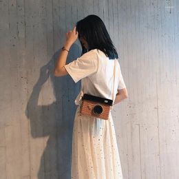 Shoulder Bags Woman Girl Mini Straw Weaving Camera Shaped Bag Daily Leisure Crossbody Messenger Ladies Handbags