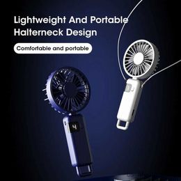 Electric Fans 2024 New Electric Fan 5-speed Air-cooled Mini Portable Foldable Charging Handheld Fan with Base Hook Fan Summer Must-have