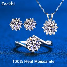 Custom 6CT Diamond Bridal Sets for Women Heart Snowflake Pendant Necklace Wedding Rings Stud Earring Jewellery Sets 240410