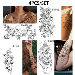 P9GO Tattoo Transfer Temporary Rose Flower Skin Tattoo Stickers Removable Blossom Flase Tattoos for Apart arm and shoulder Neck Back Flower Tattoos 240426