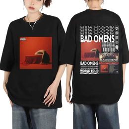 Men's T-Shirts Bad omens Rock Band Album World Tour Poster Graphic T-shirt High Street Trend Fashion T-shirt Summer Oversized Cotton T-shirt J240426