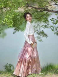 Retro Hanfu Horse-face Skirt Set Modern Elegant Women Chinese Traditional Oriental Costume Fashion Perform Dance Wear Codplay 240418