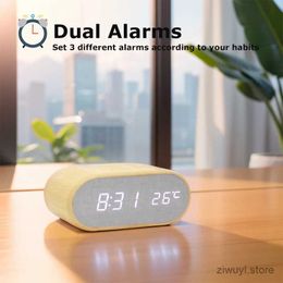 Desk Table Clocks Digital Alarm Clock with Temperature Wooden Table Clocks for Bedroom Office Decoration Bamboo Material Niditon