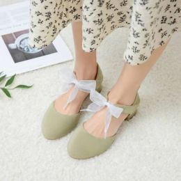 Boots Pumps Spring and Autumn Fashion Shallow Mouth New Style Elegant Lolita lace Butterflyknot sweet Round Toe flock plus size 2848