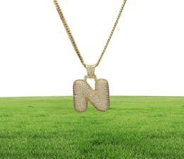 Mens AZ Bubble Name letters Pendant Charm Men039 Women Zircon Hip Hop Jewellery With 3MM 24inch Gold Silver Rose Gold Cuban Chai9071245